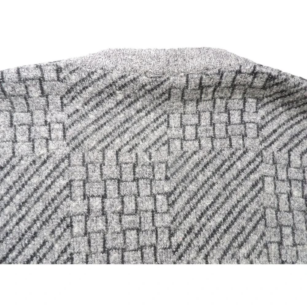 VTG 90s Clochard Men Cardigan Gray Wool Blend Geometric Woven V-Neck Sweater L/G